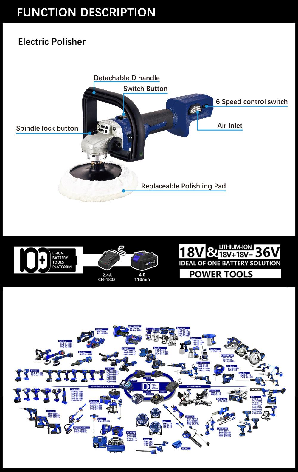 Electric Brushless Motor Polisher Battery