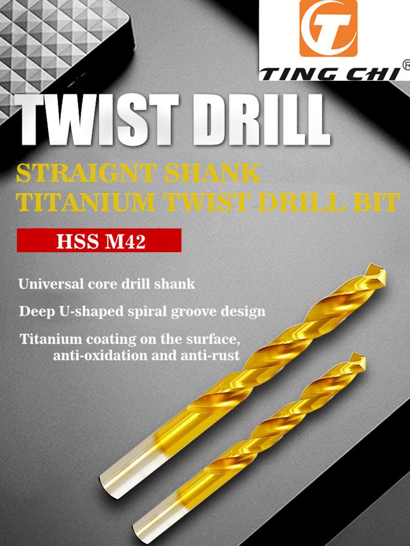 HSS 8% Co. M42 Fully Grounded Industrial Titanium Coated Straight Shank Twist Drill Bit