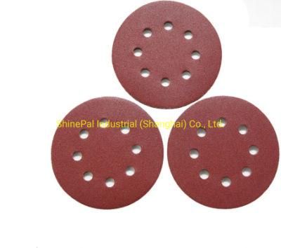 125mm Hook &amp; Loop Abrasive Sandpaper 5 Inch Red Sanding Disc with 8 Holes Grits 40~800 Available