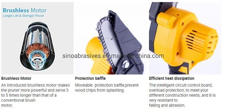 21V 4 Inch Portable Mini Cordless Electric Chainsaw with Rechargeable Lithium Battery and Tool Case