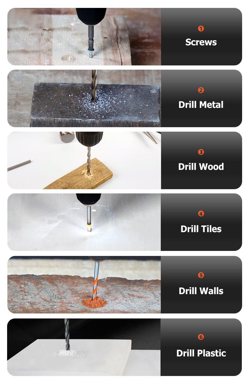 Wosai 3/8 Self-Locking Chuck 12V Drilling Tools Drill Bit Set Self Drilling Screws