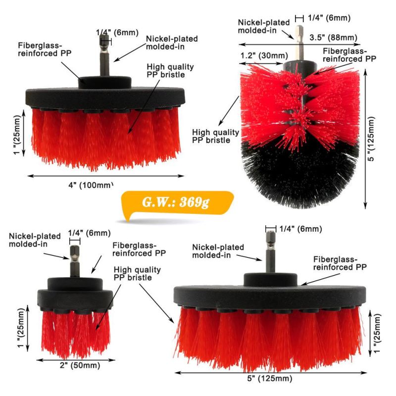 Electric Cleaning Brush 4-Piece Red Kitchen Cleaning Brush Car Beauty 2/3.5/4/5 Inch