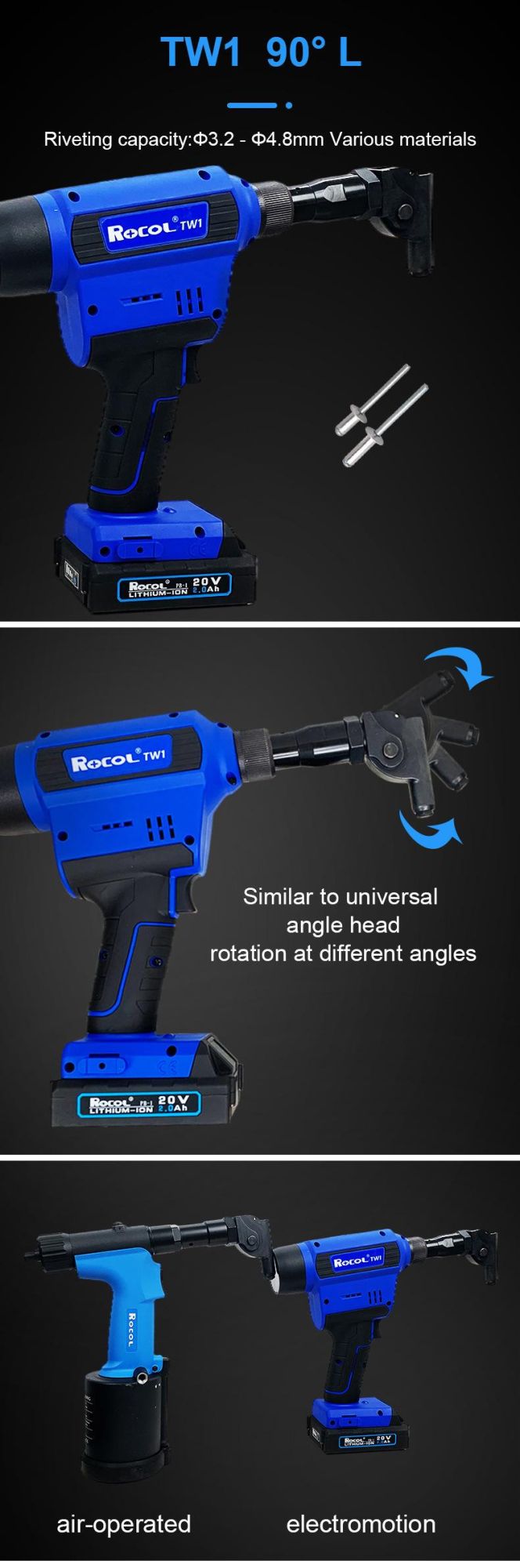 20000n Industrial Grade 3.2-4.8mm Lithium Battery Rivet Tool