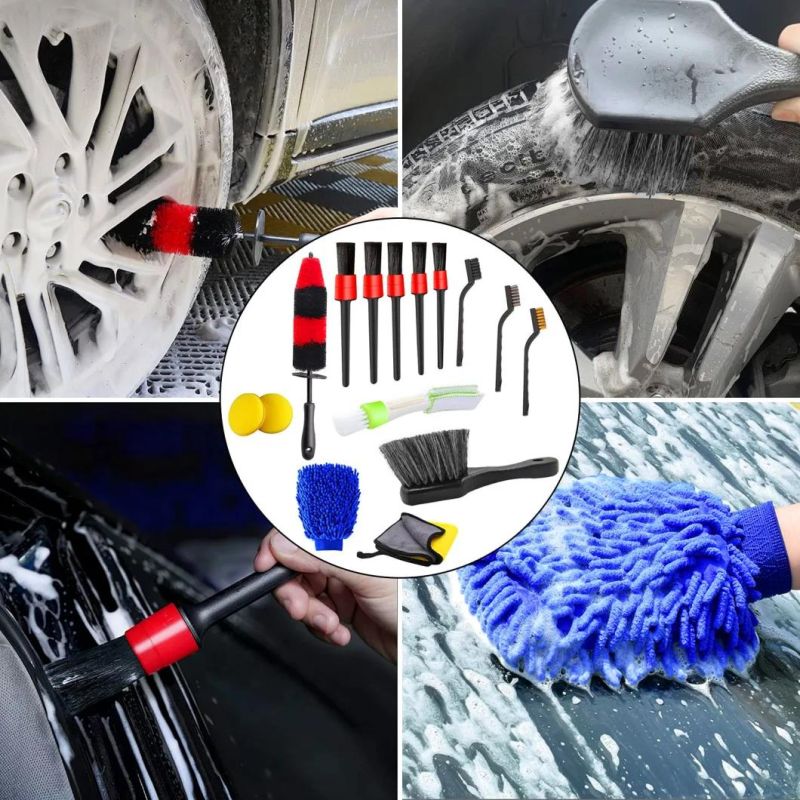 Cross-Border Supply Car Cleaning Brush Car Beauty Interior Cleaning Tool 15 Set Wheel Detail Brush