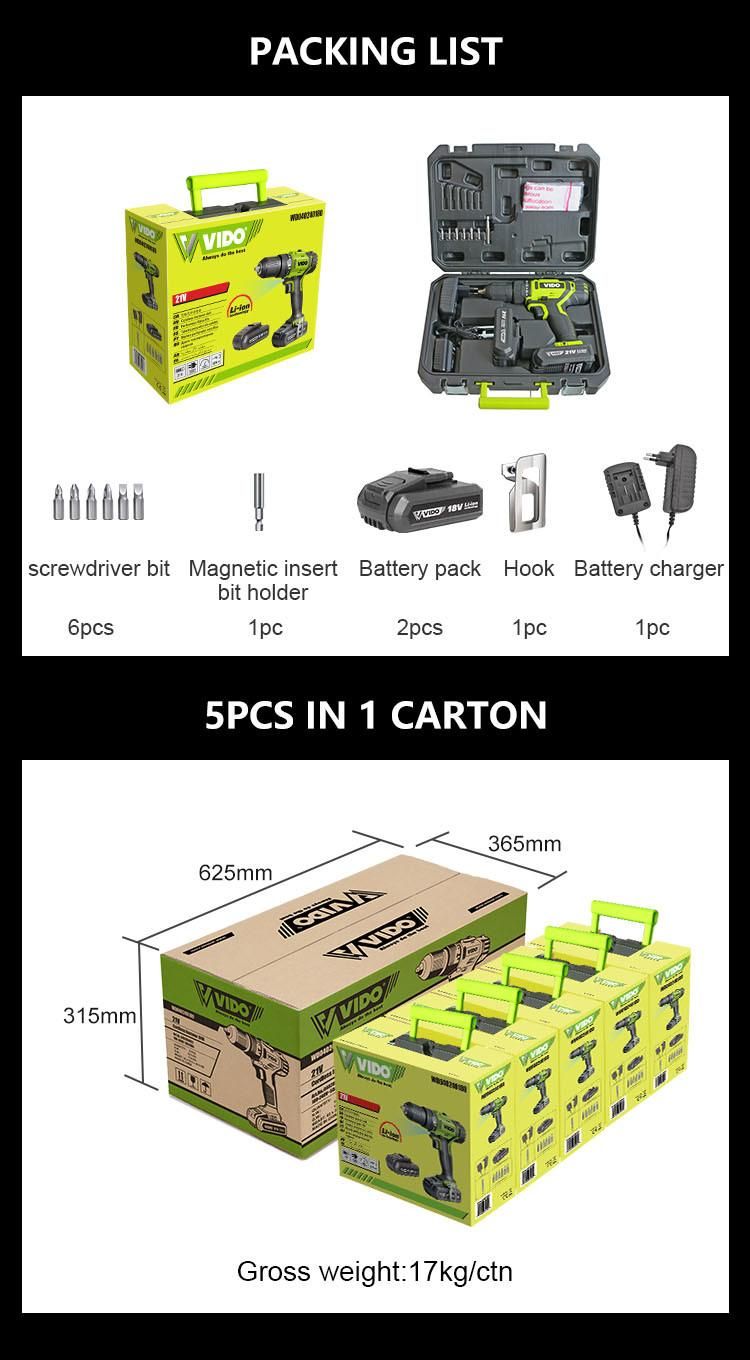 Vido 18V Electric Drill 13mm Impact Drill in Drill Bits 21V Electric Drill Hammer Drill