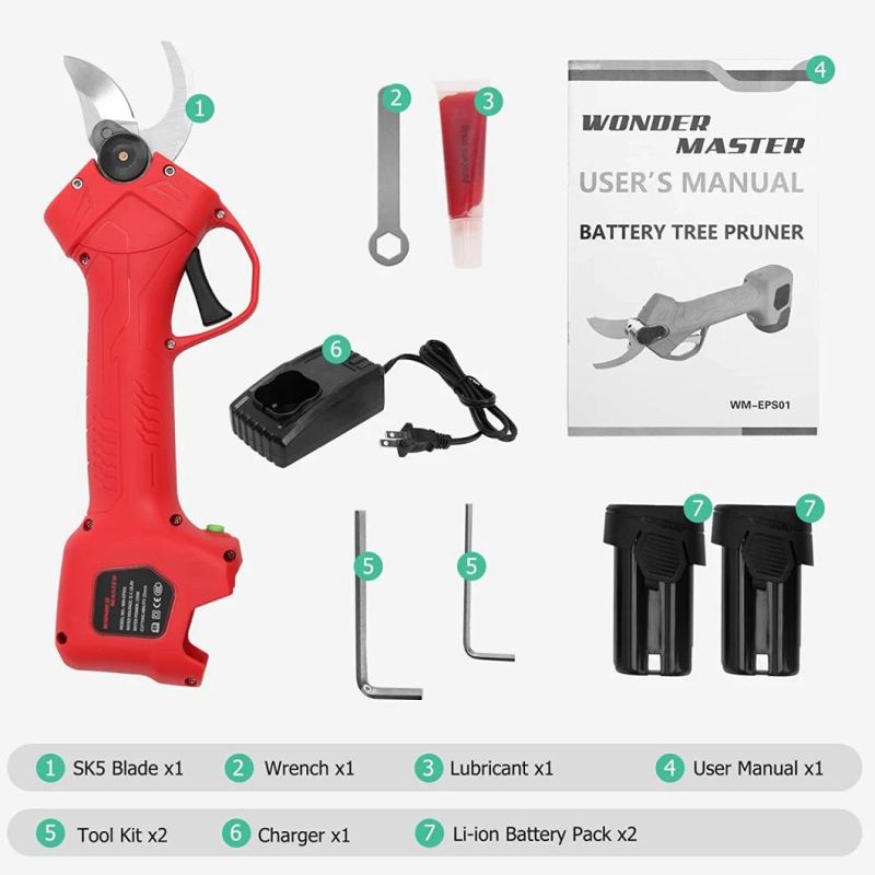 Professional Li-Battery Cordless Tree Pruning Shear 25mm Cutting Diameter Sk5 High Carbon