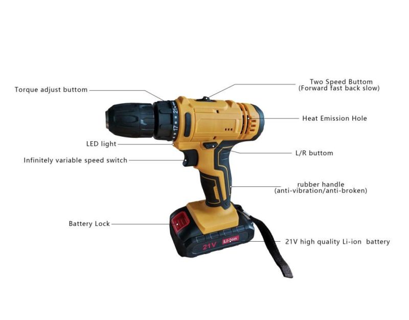 Handheld Power Tools 21V Li-ion Cordless Drill 2022 New Model 2PCS Battery