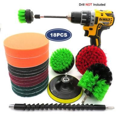 Electric Drill Brush 5 Inch Green 18-Piece Set Car Beauty Home Cleaning