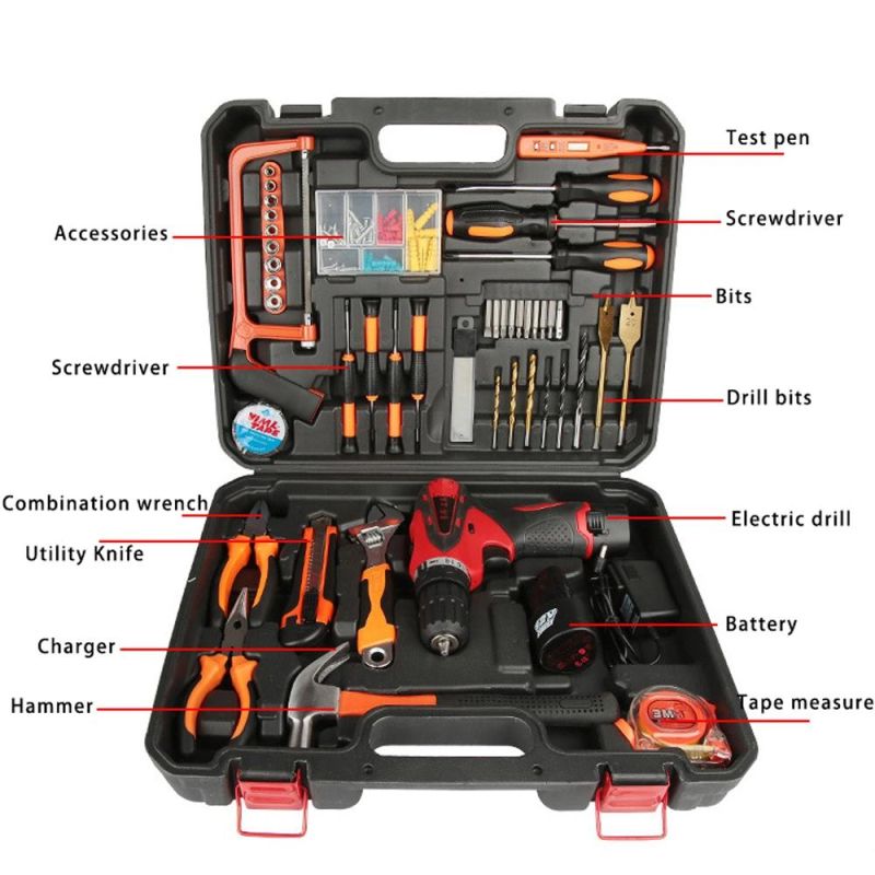 117 in 1 Tools Combo Battery Electric Drill Cordless Screwdriver Electrical Bag Box Kit Power Tool Set