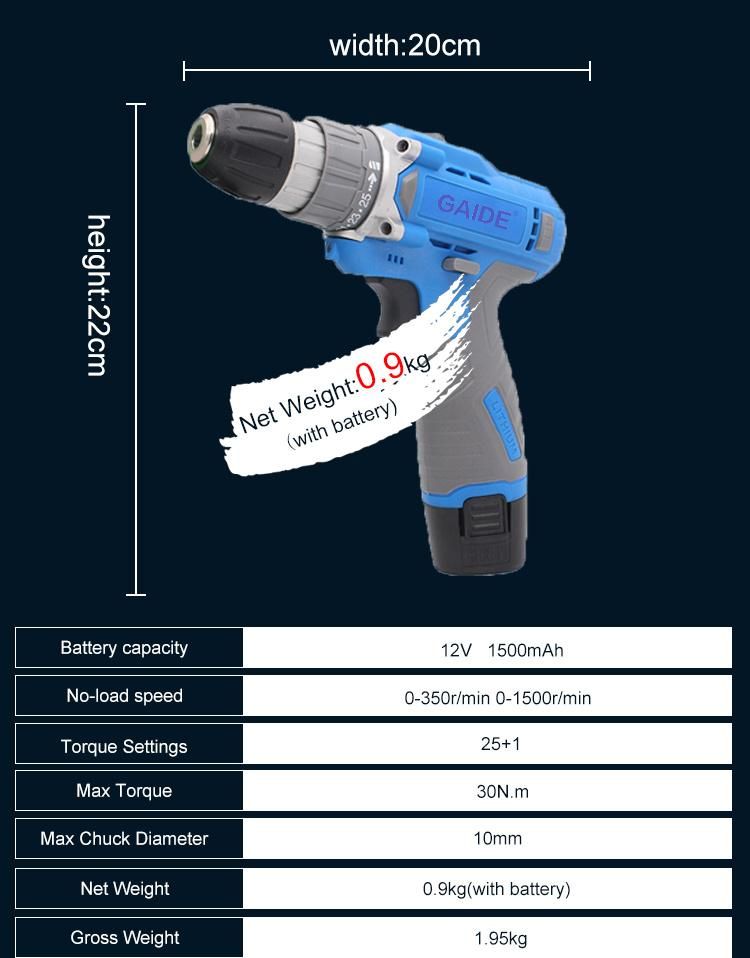 Gaide Drill Torque Electrical Cordless Drill Batteries