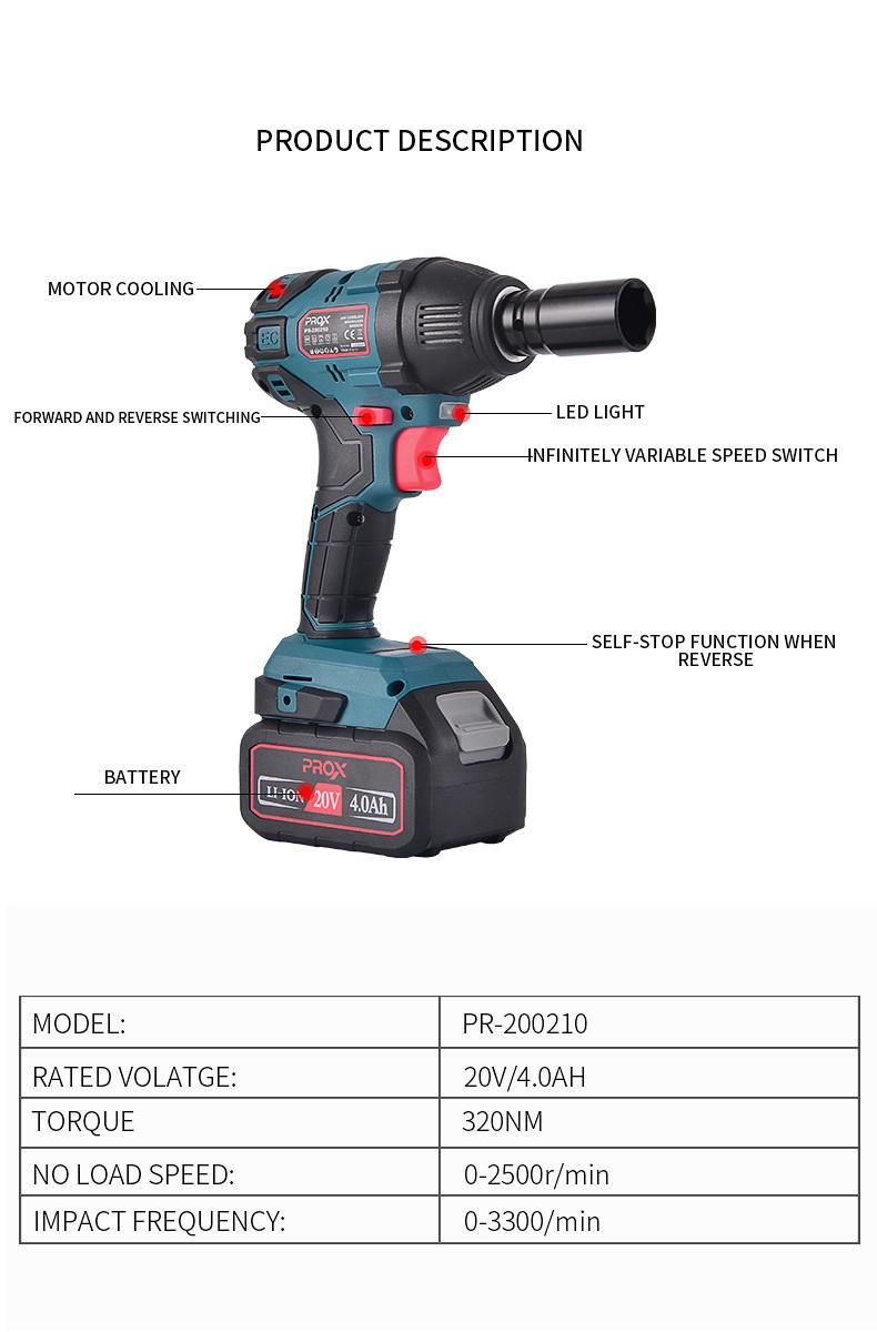 Prox High Quality Brushless Cordless Impact Wrench 20V Pr-200210