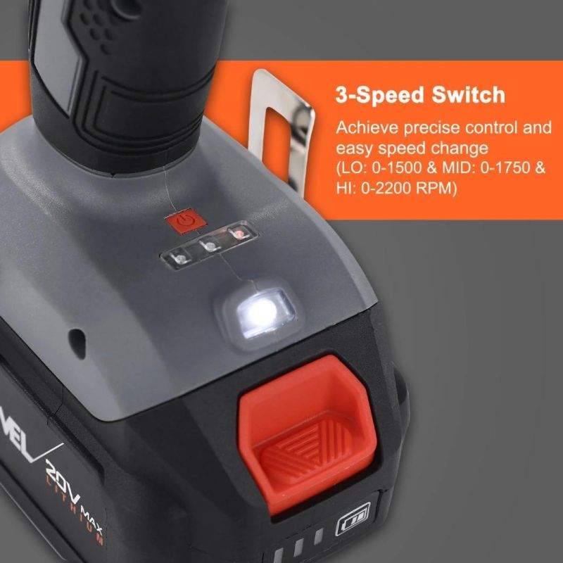 OEM Brand Wholesale 20V Li-ion Battery Power Variable Speed Adjustment Brushed Cordless Impact Wrench