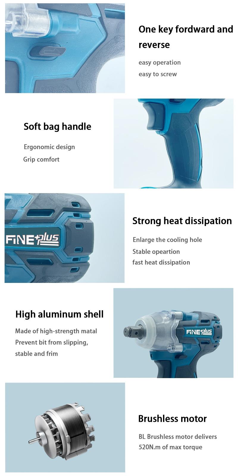 Brushless Cordless Impact Wrench 1/2 Inch 18V Battery