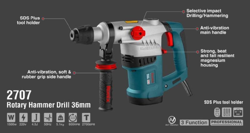 Ronix New Model 2707 1500W 26mm Professional Electric Rotary Hammer Machine with Free BMC
