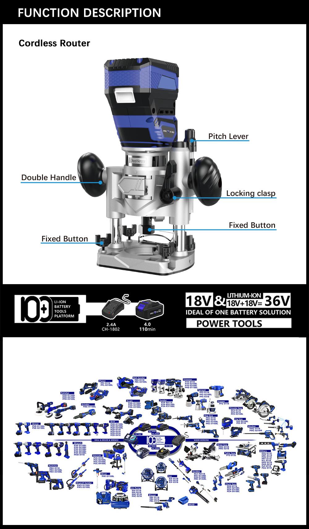 Cordless Router Battery Brushless Motor