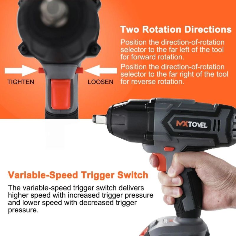 OEM Brand Wholesale 20V Li-ion Battery Power Variable Speed Adjustment Brushed Cordless Impact Wrench