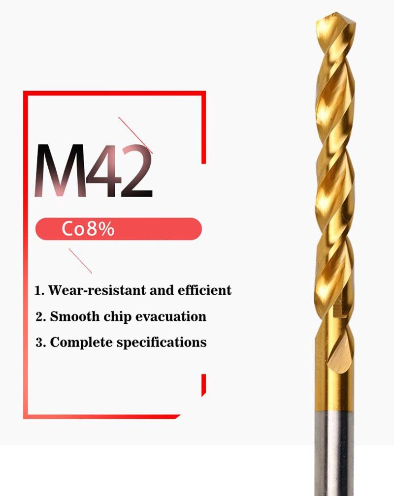 HSS 8% Co. M42 Fully Grounded Industrial Titanium Coated Straight Shank Twist Drill Bit