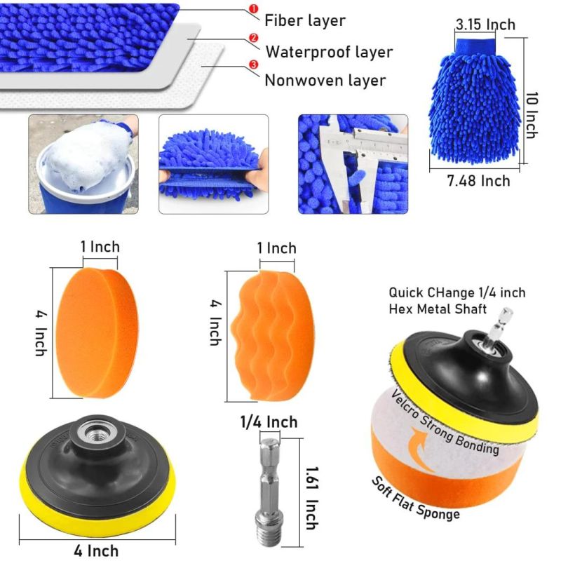 Cross-Border Supply Car Beauty Cleaning Tool 16 Sets of Electric Drill Cleaning Brush Head PP Detail Brush Wave Sponge