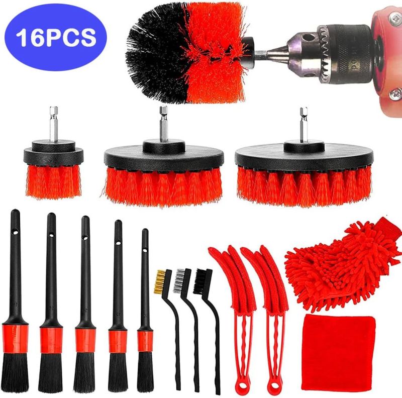 Cross-Border Supply Electric Cleaning Brush 16-Piece Car Air Conditioner Detail Brush Wheel Hub Electric Drill Brush Cleaning Cloth Set