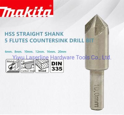 Original Makita HSS Round Shank 5 Flutes Countersink Drill Bit for Metal Cu Ni Zn Hole Chamfering