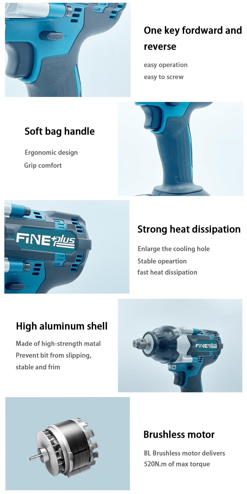 Brushless Impact Wrench 1/2 Inch Power Tools 18V Battery