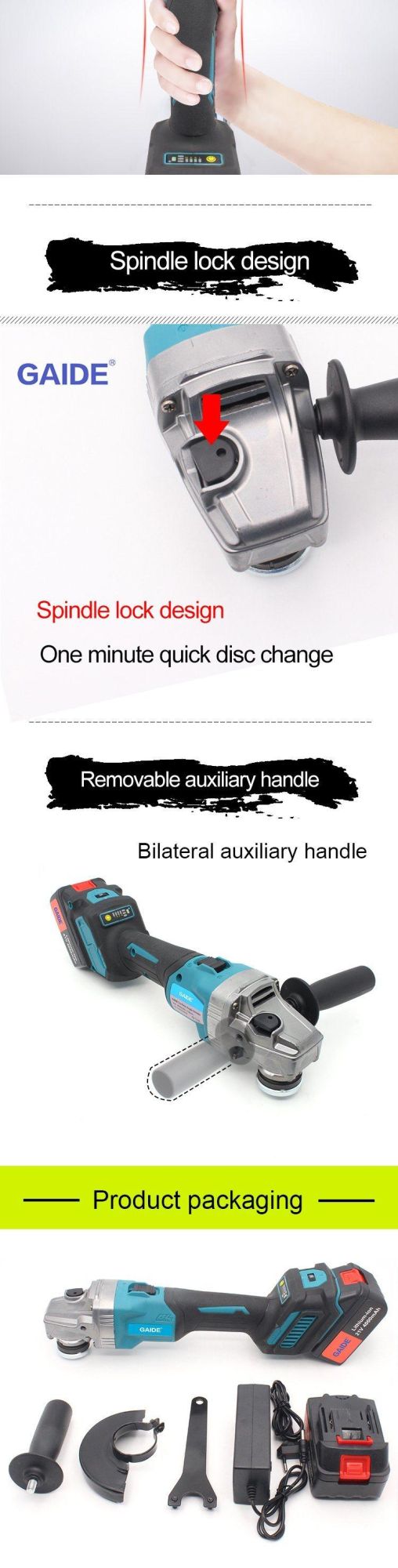 Gaide Cordless Angle Grinder Big Double Battery