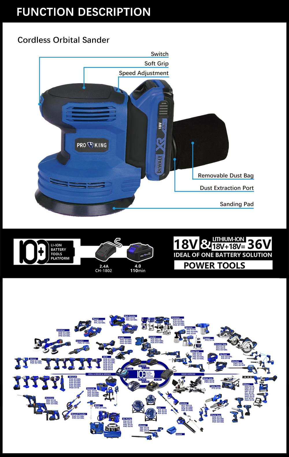 Cordless Orbital Sander Battery Brushed Motor