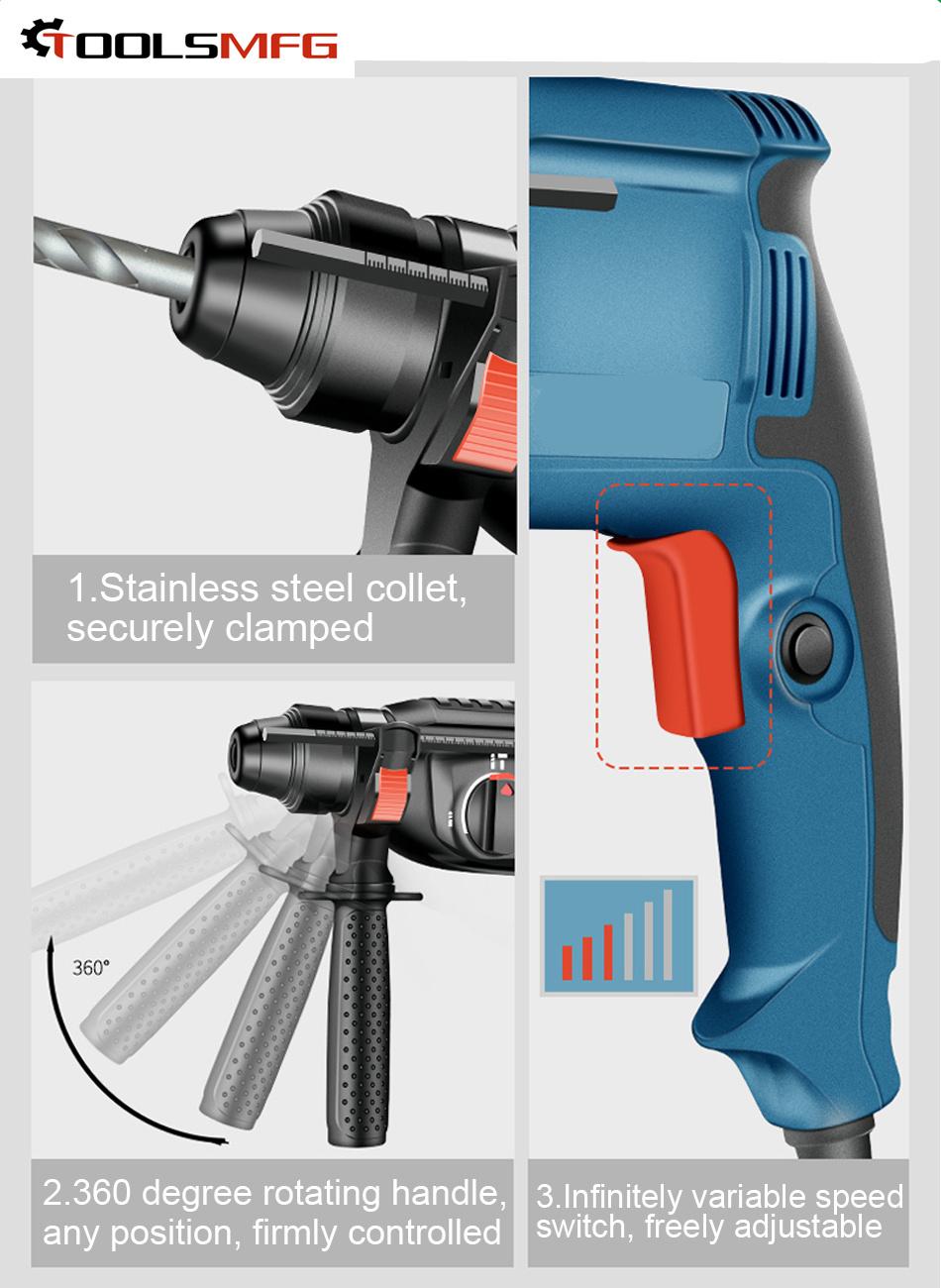 Toolsmfg 26mm 800W SDS Plus Power Electric Rotary Hammer