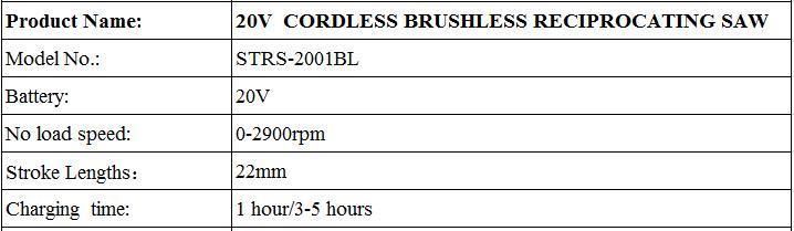 Manufacture 20V Cordless Brushless Reciprocating Saw with Hot Sale