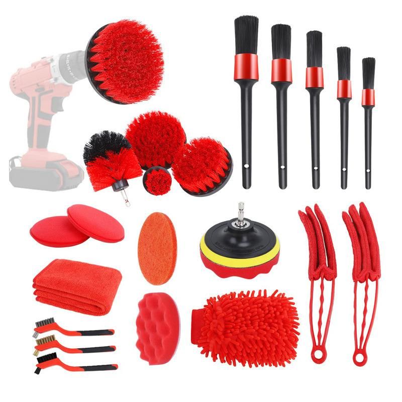 Cross-Border Supply Car Beauty Cleaning Tool 22 Set Car Wash Detail Brush Car Air Conditioning Cleaning Drill Brush Head