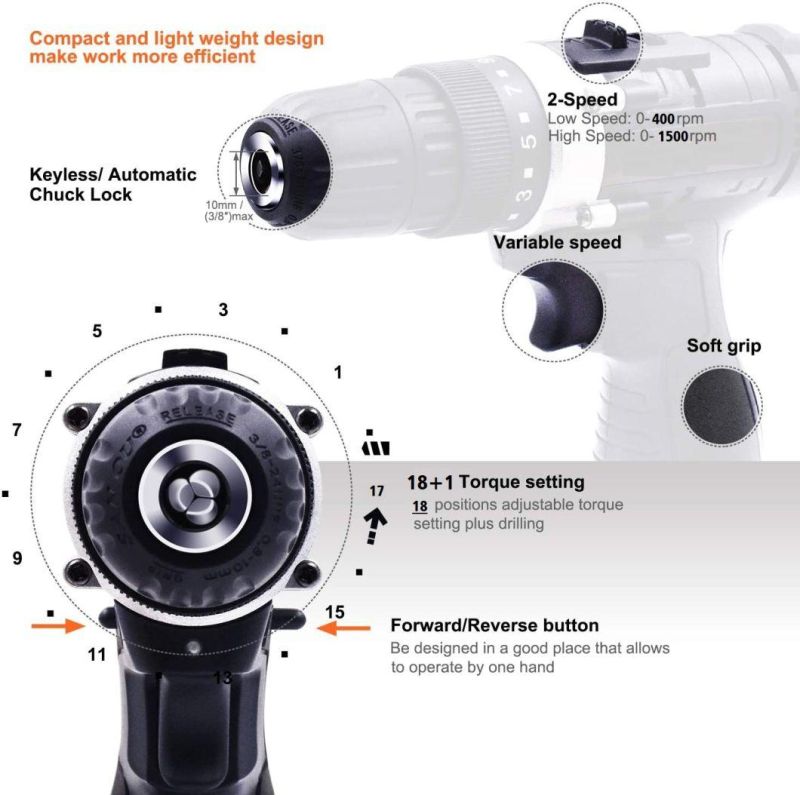 Cheapest/Good Quality Level 12V Lithium-Ion Battery Electric Cordless Drill-Power Tools