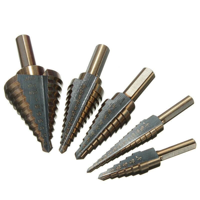 5PCS PRO HSS Step Cone Drill Titanium Steel Metal Hole Cutter Bit Set with Case