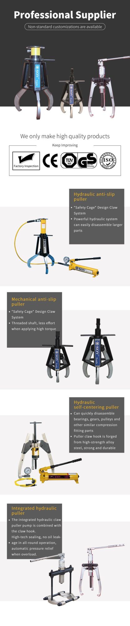 Two Jaws or Three Jaws Hydraulic Puller Set