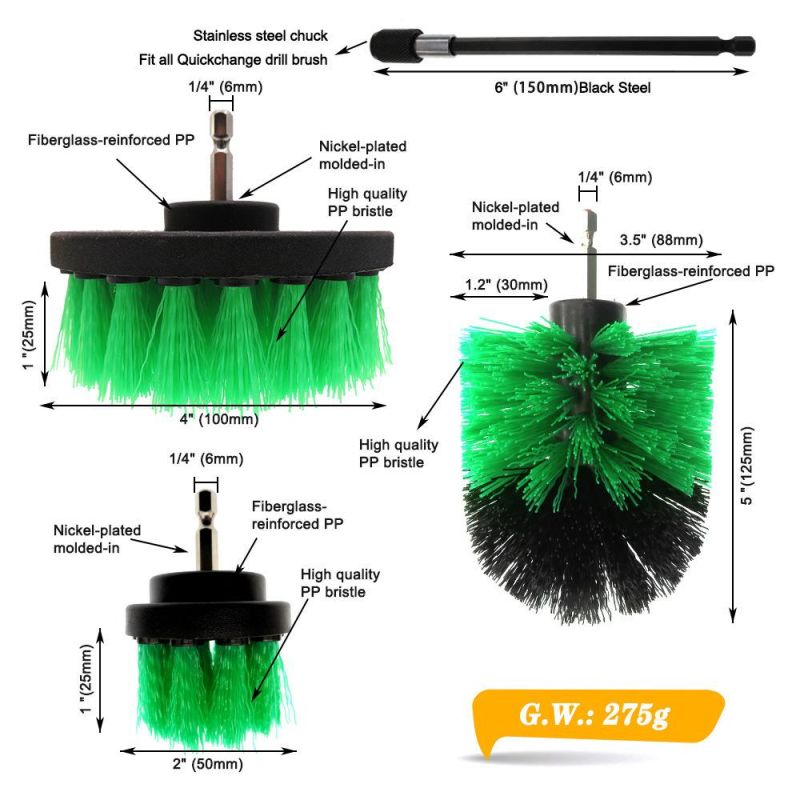 Electric Drill Brush Green 4-Piece Set 2 Inch 3.5 Inch 4 Inch Electric Cleaning Brush