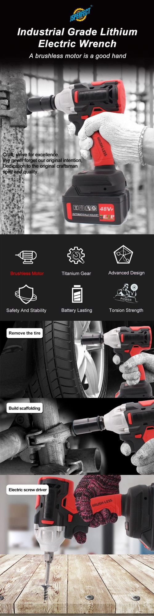 Jsperfect Factory Price High Quality Lithium Battery 21V Brushless Cordless Wrench