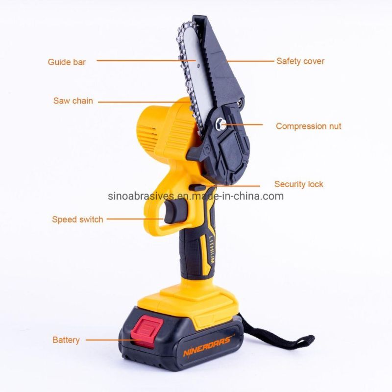 21V 4 Inch Portable Mini Cordless Electric Chainsaw with Rechargeable Lithium Battery and Tool Case
