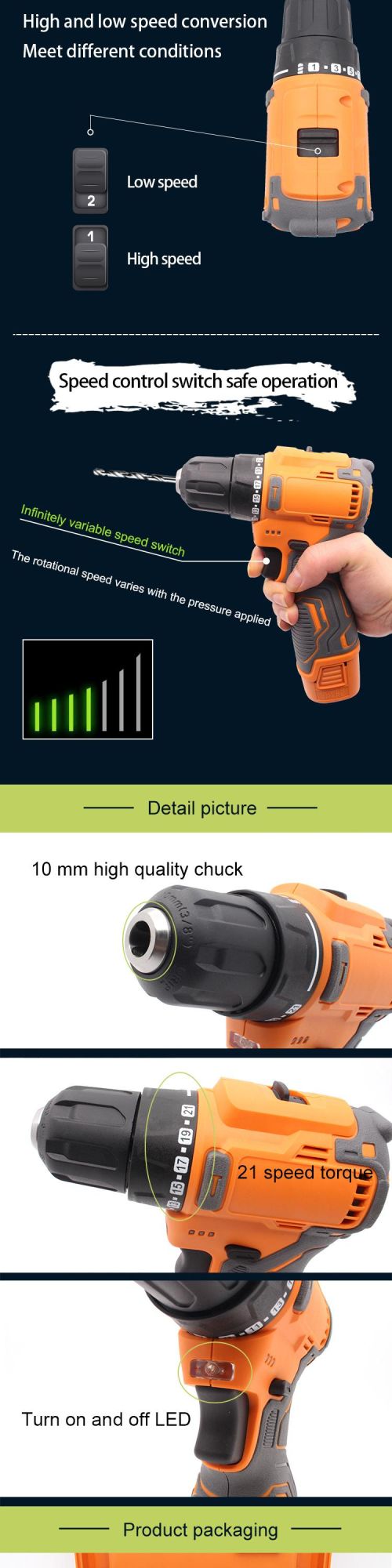Jsperfect Hand DIY Brushless Impact 10mm Cordless Drill