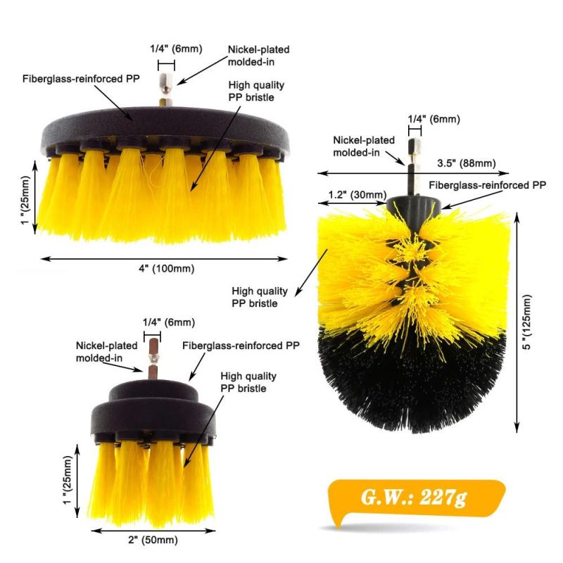 Electric Drill Brush 3-Piece Set 2 Inch 3.5 Inch 4 Inch Electric Yellow Cleaning Brush Head