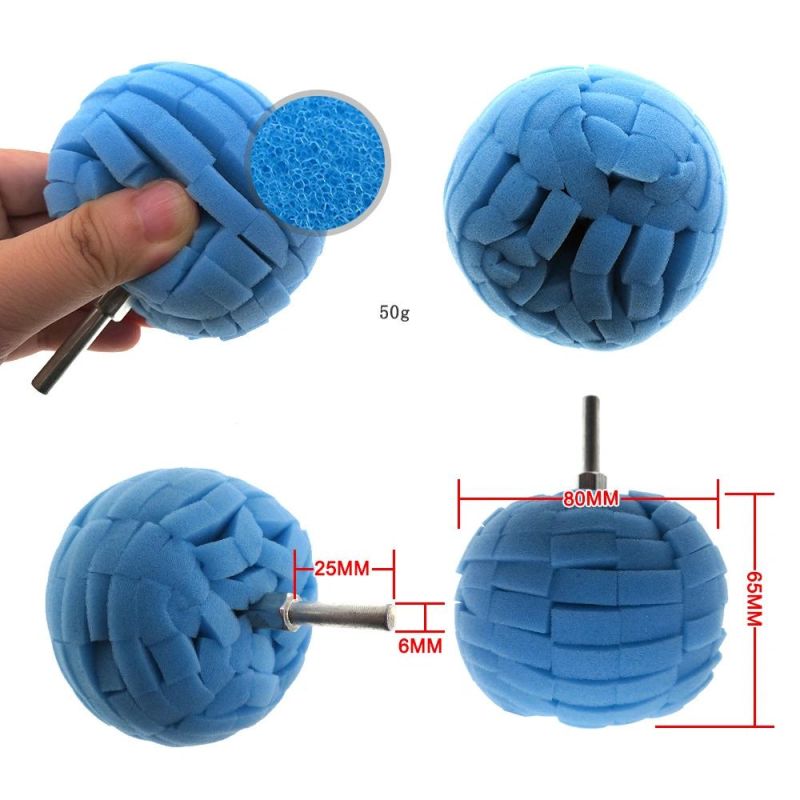 Cross-Border Supply 80mm Blue Car Wheel Brush Sponge Ball Car Waxing Sponge Wheel Steel Ring Car Wash Sponge