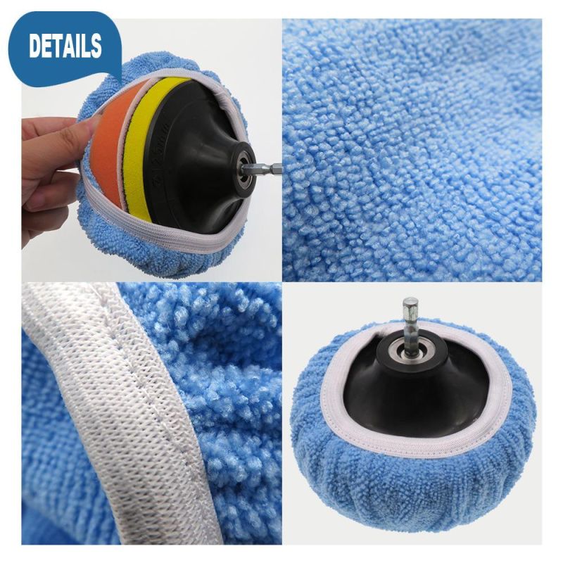 Cross-Border Supply 5-6 Inch Light Blue Car Waxing Cloth Microfiber Polishing Waxing Set Car Cleaning Beauty