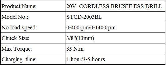 20V Lithium Battery Power Drill Brushless Motor Cordless Drill