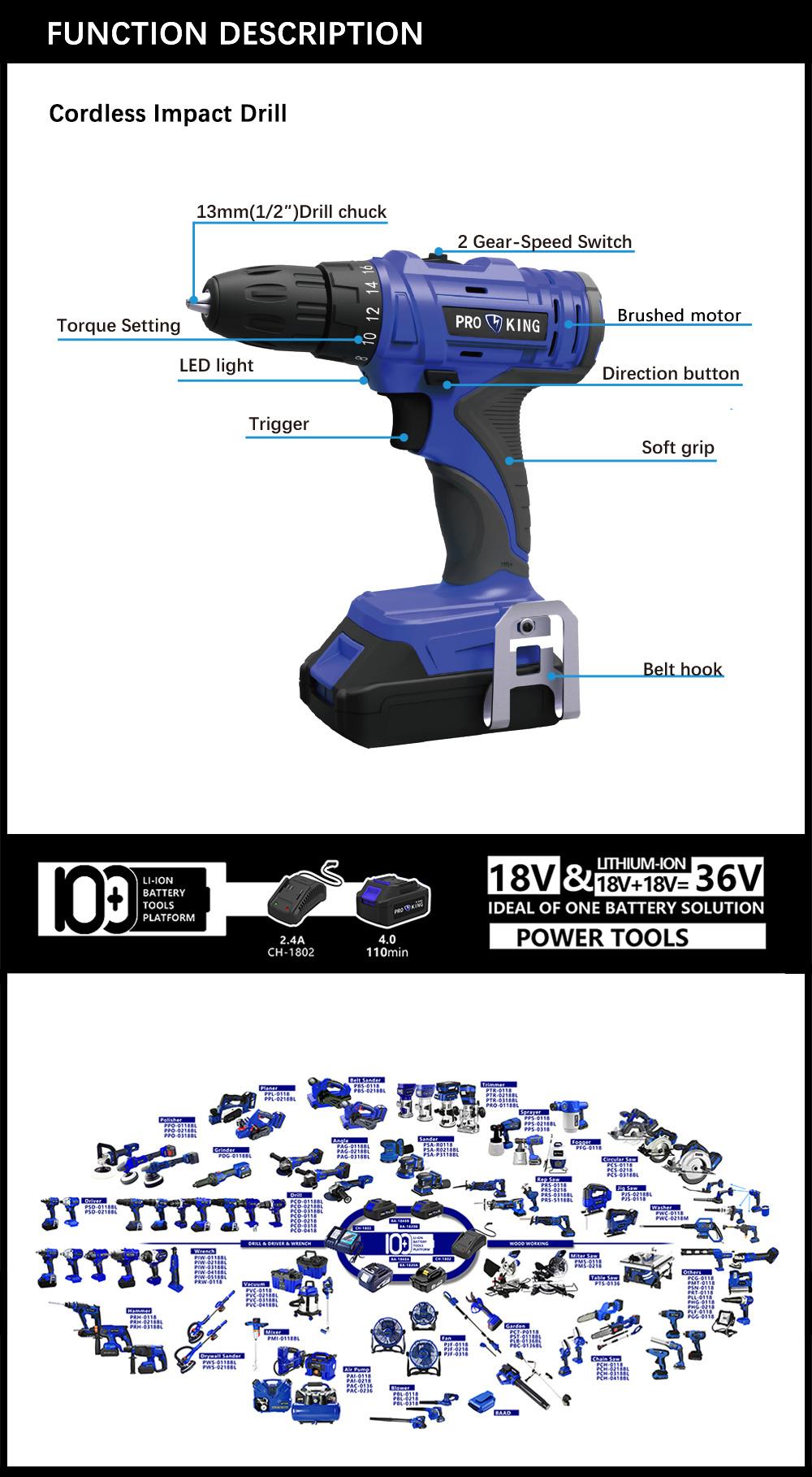 Cordless Impact Drill Brushed Motor 28nm