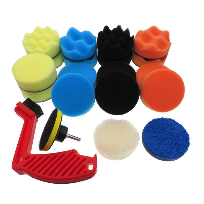 Cross-Border Supply 3-Inch Car Polishing Sponge 21-Piece Set of Car Cleaning Supplies Beauty Waxing Self-Adhesive Polishing Disc Pad