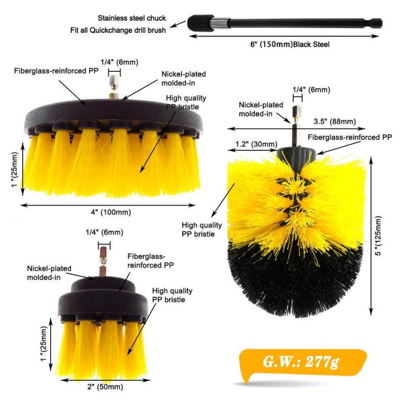 Electric Drill Brush Yellow 4-Piece Set 2 Inch 3.5 Inch 4 Inch Electric Cleaning Brush