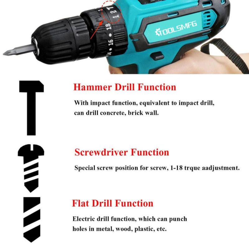 Toolsmfg 20V Cordless Combi Hammer Electric Drill