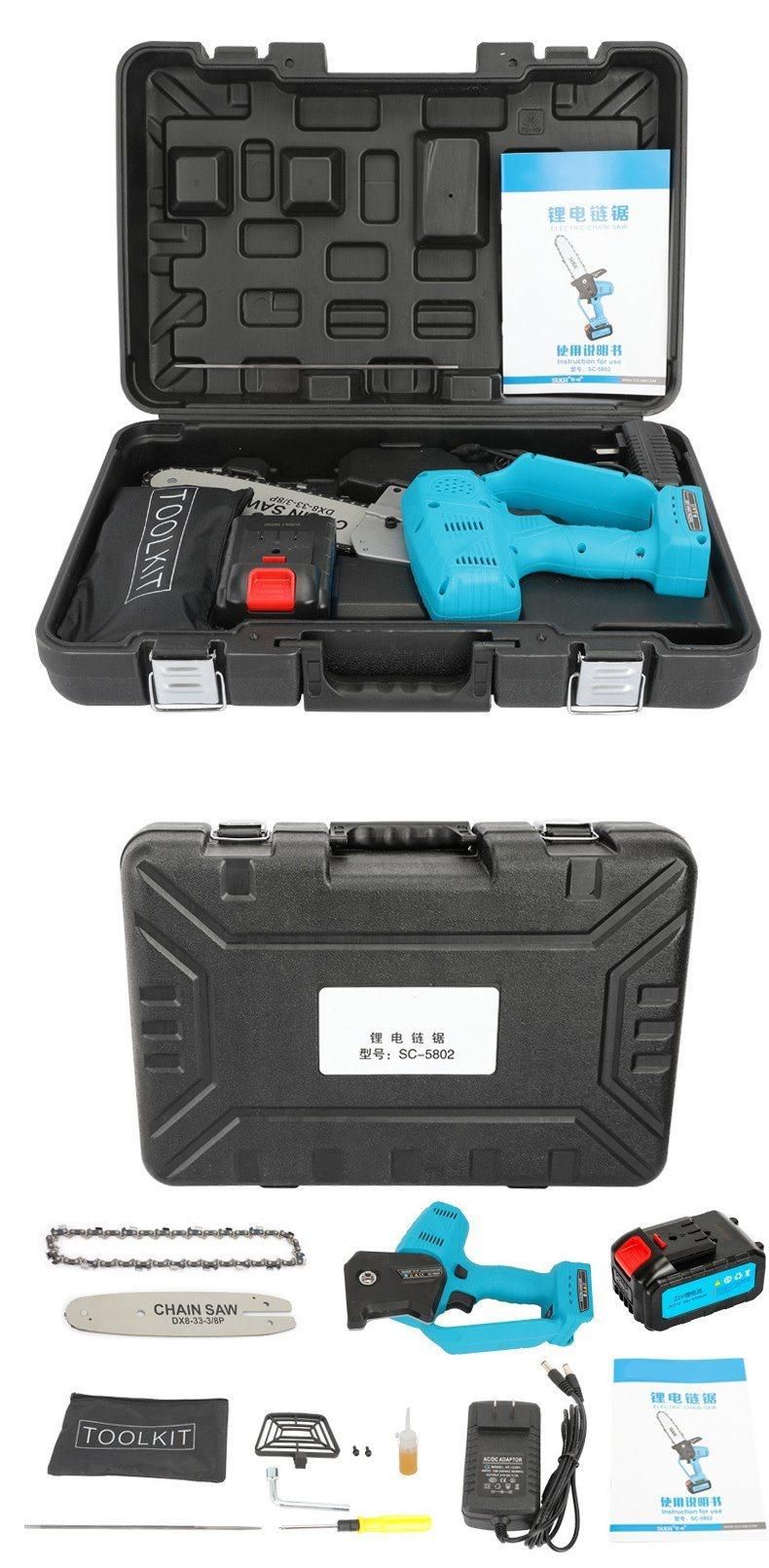 21V Mini Electric Chainsaw Rechargeable 8-Inch Lithium Battery Portable Electric Saw Household One-Handed Christmas Tree