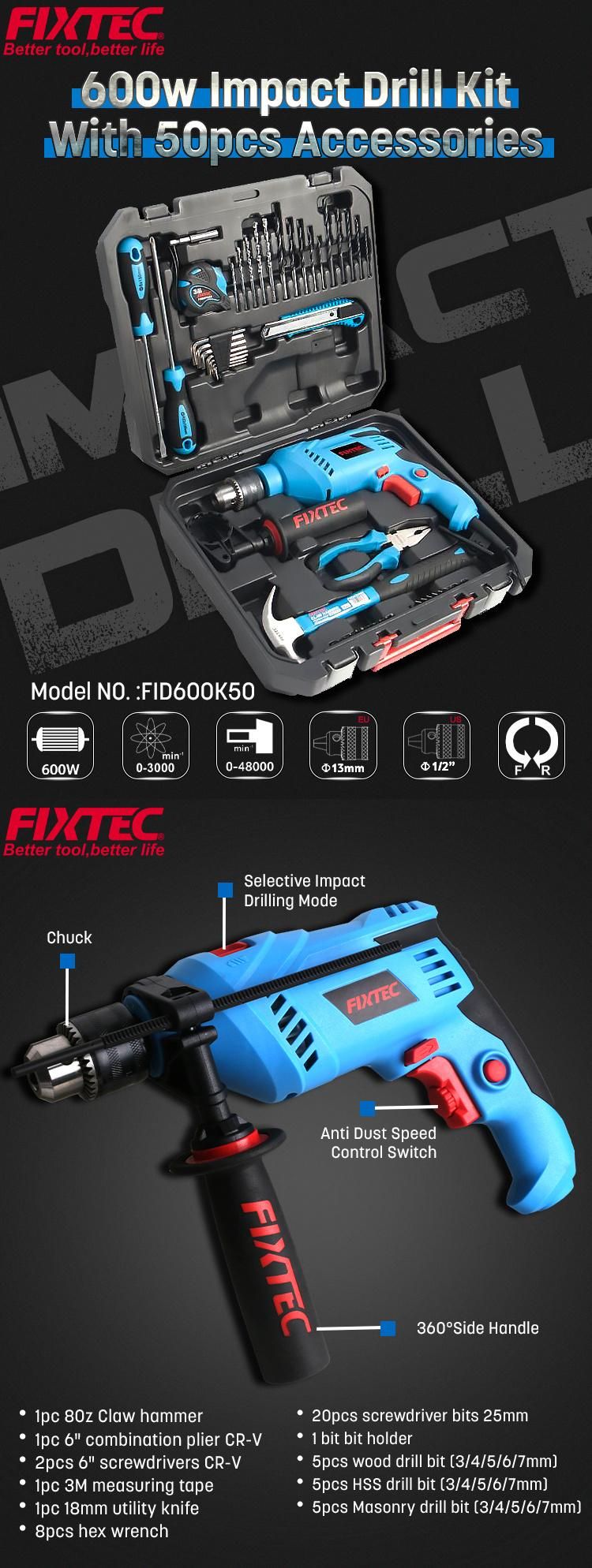 Fixtec 600W Impact Drill Set for Household 50PCS Set