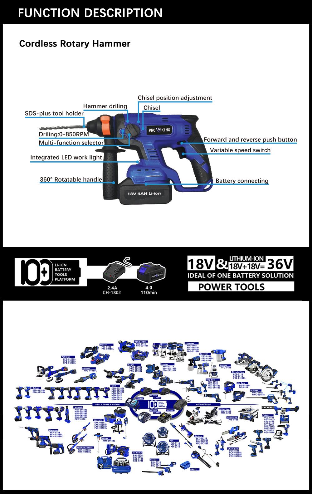 SDS Plus Cordless Rotary Hammer Battery Brushless Motor Four Mod