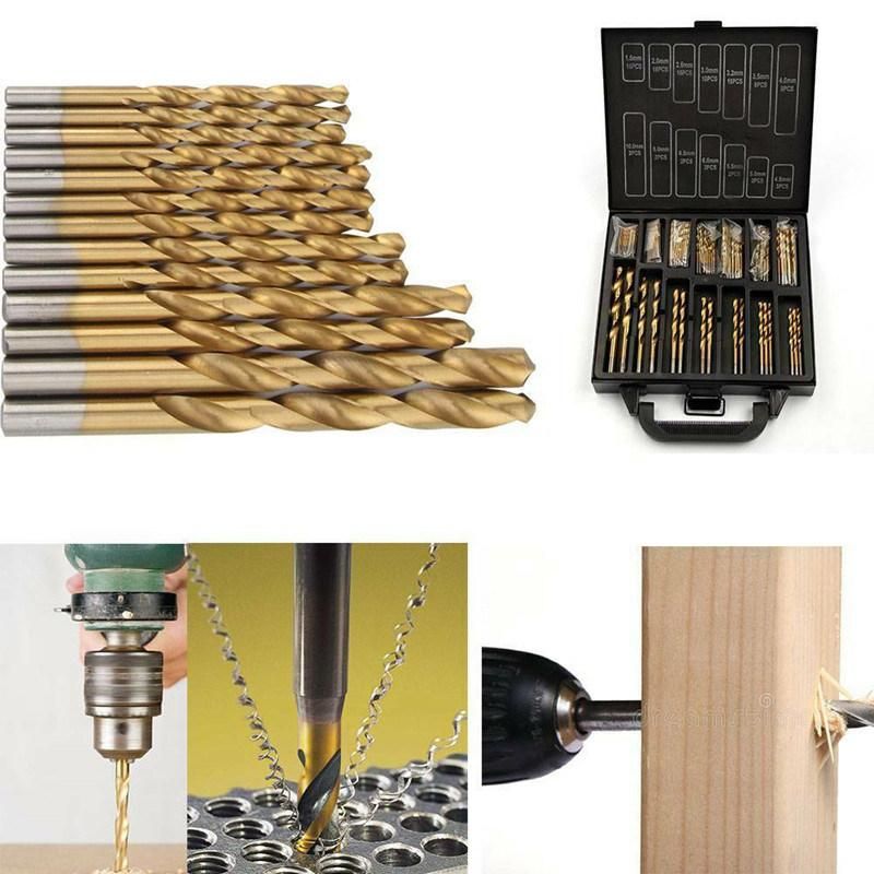 99PCS HSS Twist Drill Bit Set 1.5-10mm Straight Shank Titanium Coated HSS Drill Bits for Metal Wood Stainless Steel Metal Drilling