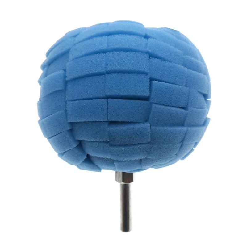 Cross-Border Supply 80mm Blue Car Wheel Brush Sponge Ball Car Waxing Sponge Wheel Steel Ring Car Wash Sponge